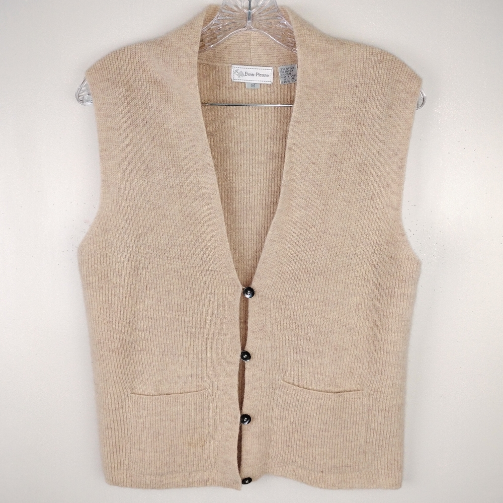 Evan Picone Lambswool Angora Blend V Neck Button Down Knit Sweater Vest Sz. M